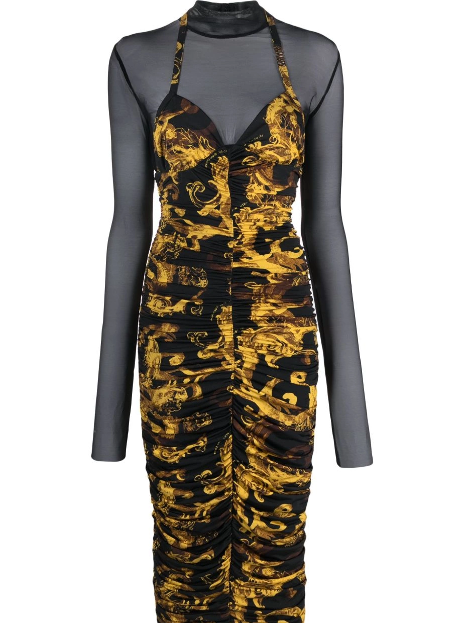 Cheap dress Women ruched Jeans Couture Barocco-print Versace midi 0702